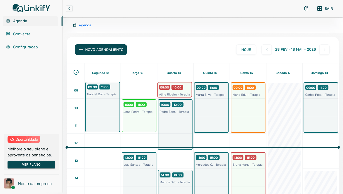 Dashboard da plataforma Linkify